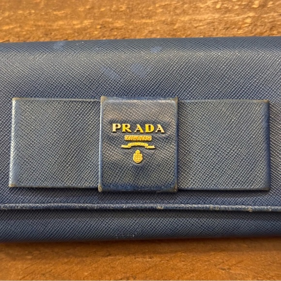 Prada Saffiano Leather Blue Ribbon Gold Long‎ Wallet Guaranteed 100% Authentic - Picture 15 of 15